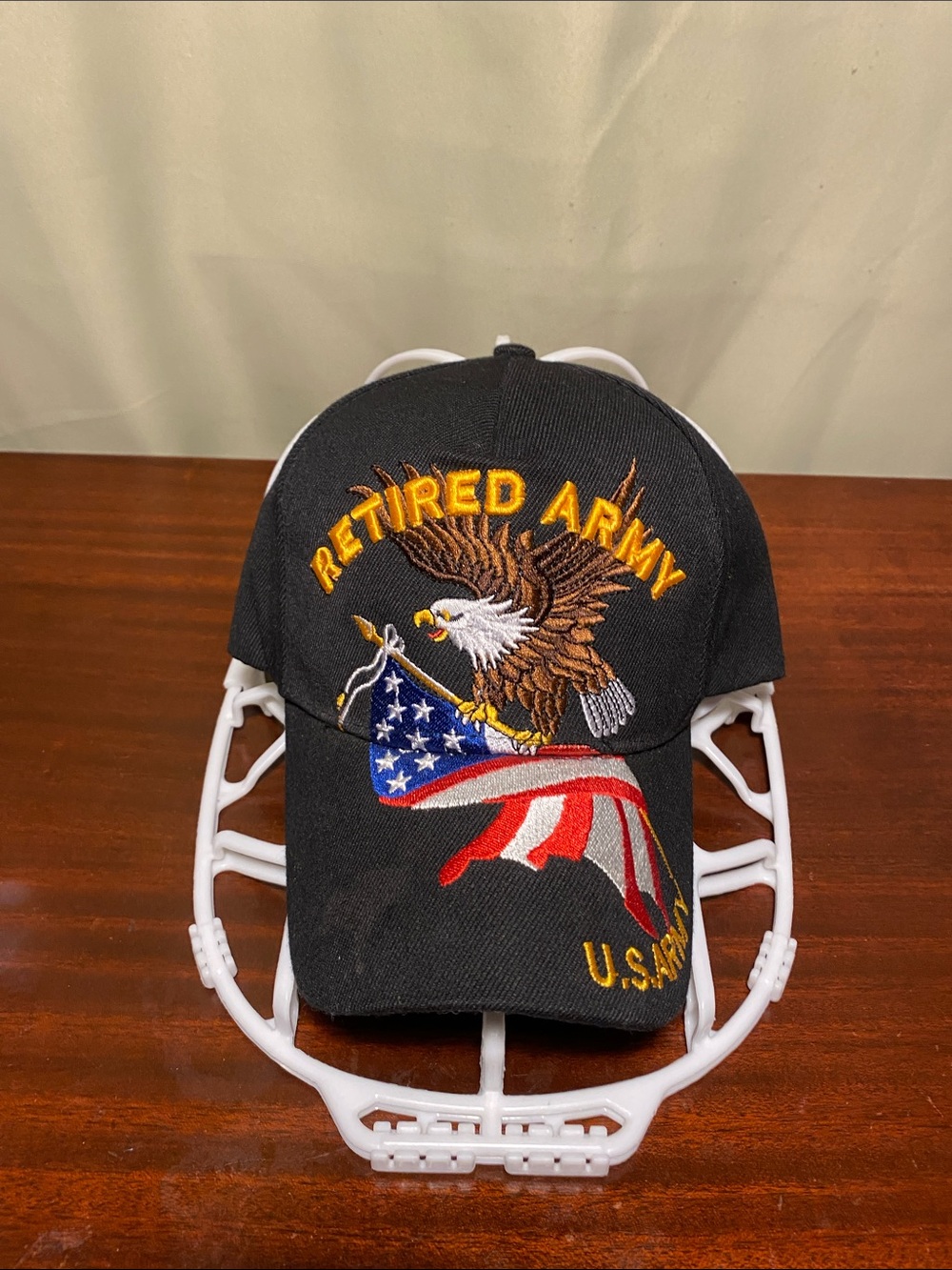 Retired Army Baseball Cap Black U.S. Military Bald Eagle Flag  Embroidered  O/S